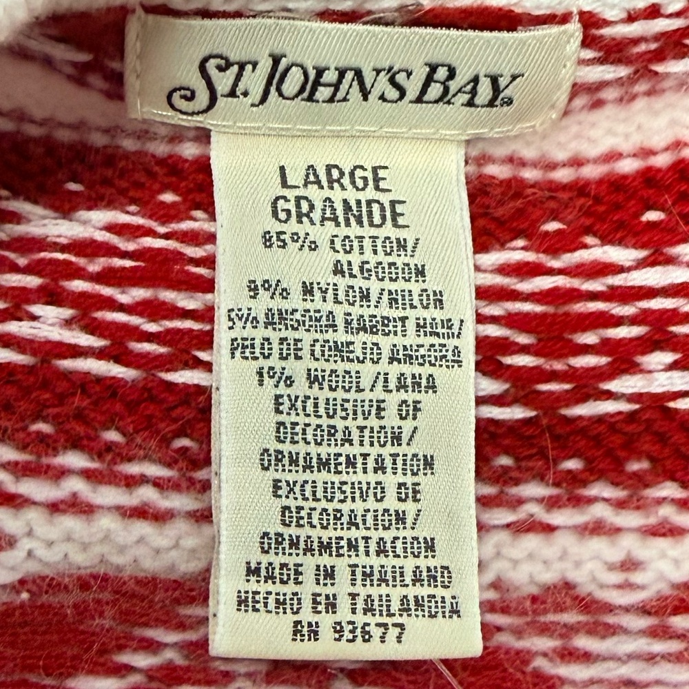 ST. JOHN’S BAY Women’s Red/White V-Neck Sweater (Size: L) - Picture 10 of 14